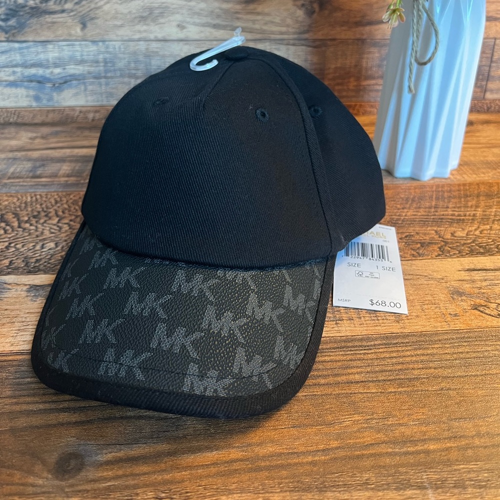 Michael Kors Black and Gray Monogram Hat